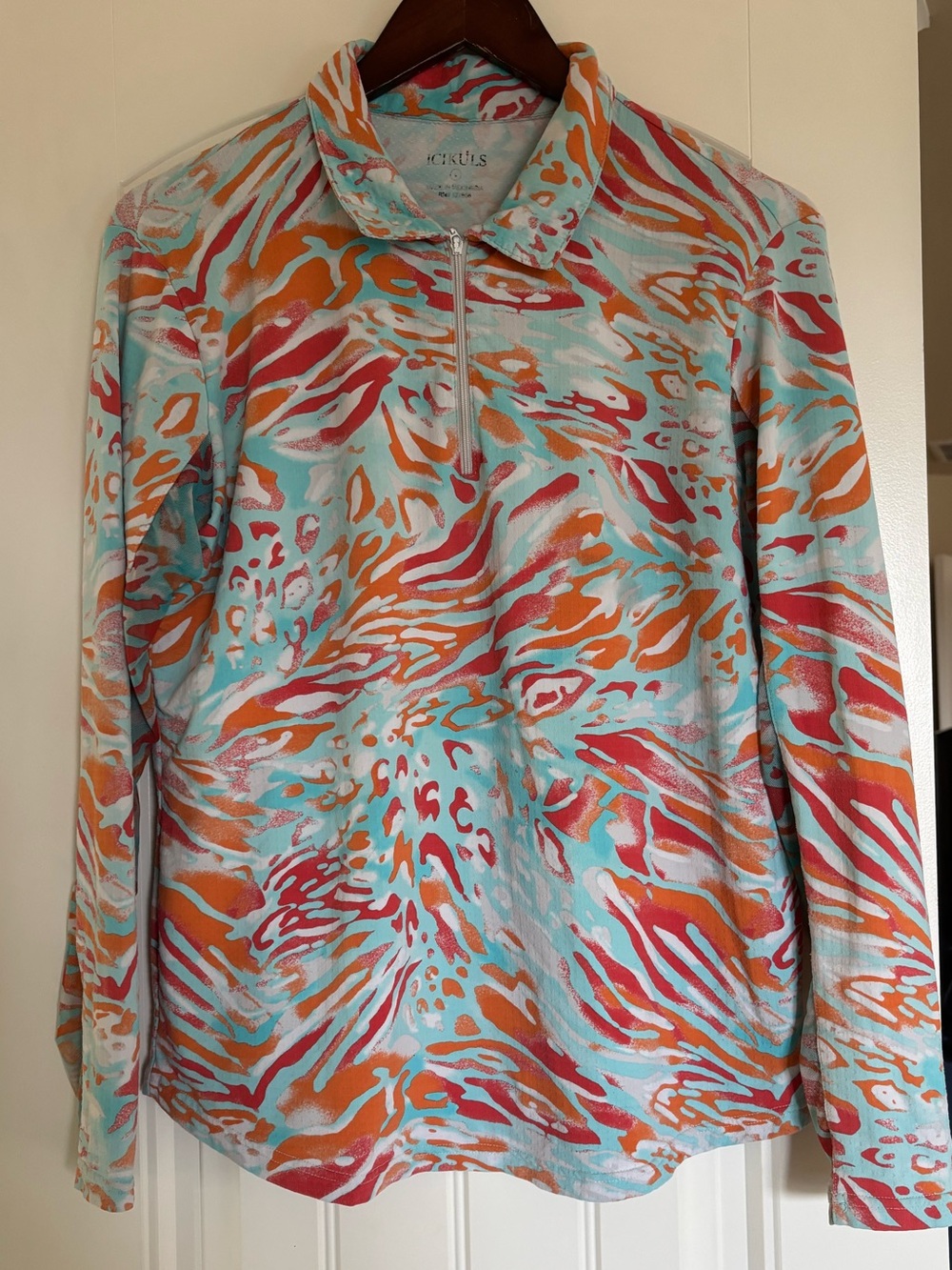 Cooling sunshirt animal print 1/2 zip equestrian golf tennis arm mesh panels